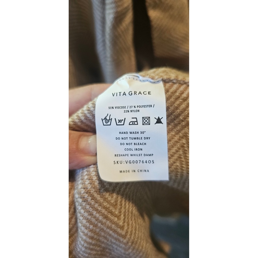 Vita Grace Knit Duster Cardigan Sweater Coat Beige Brown Herringbone Pockets - Picture 8 of 9
